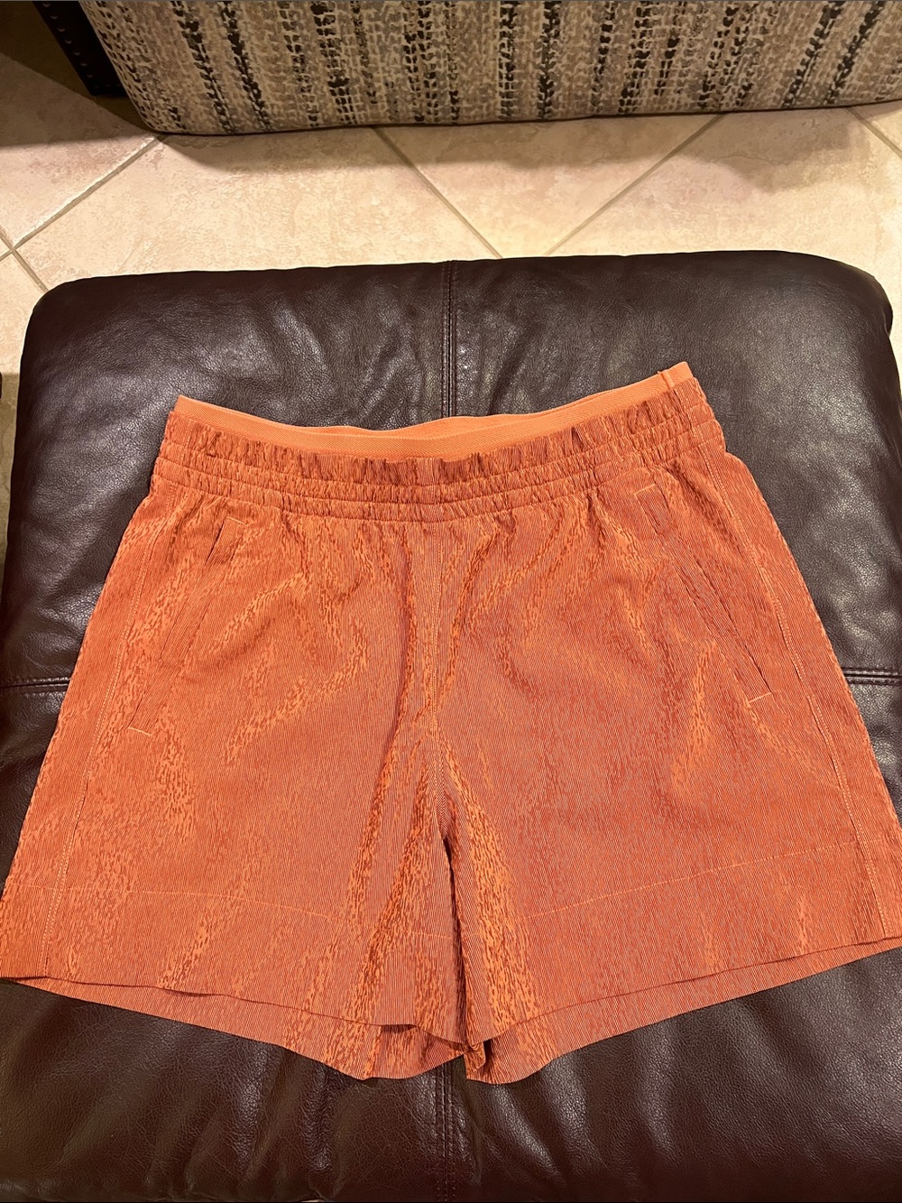 Athleta Women’s Textured Rust Orange Elastic-Waist Shorts